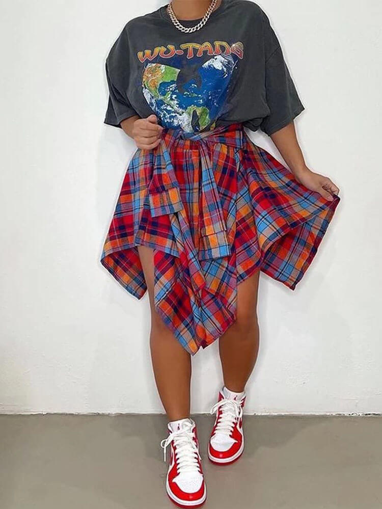 Casual Plaid Pleated Mini Skirt