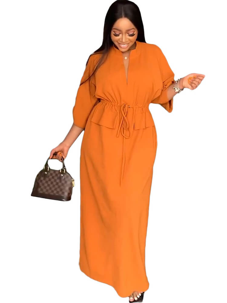 Half Sleeves Tie Up Maxi Dresses
