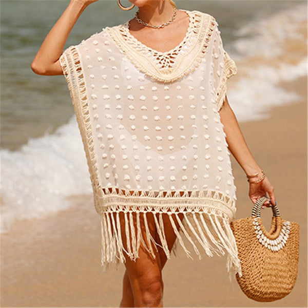 Sunset and Swim Fringe Tassel Crochet Beach Cover Up