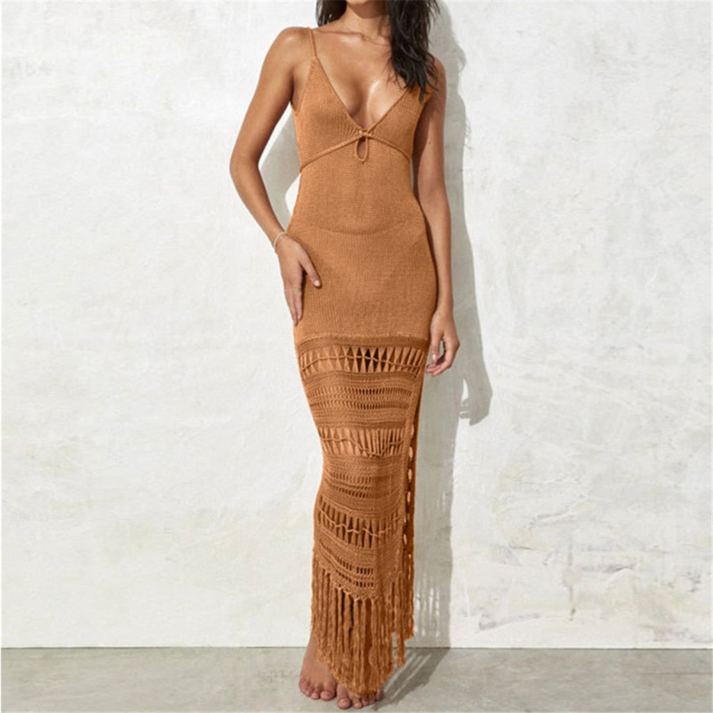 Sunset and Swim Sexy Fringe Tassel Crochet Beach Cover Up Dress
