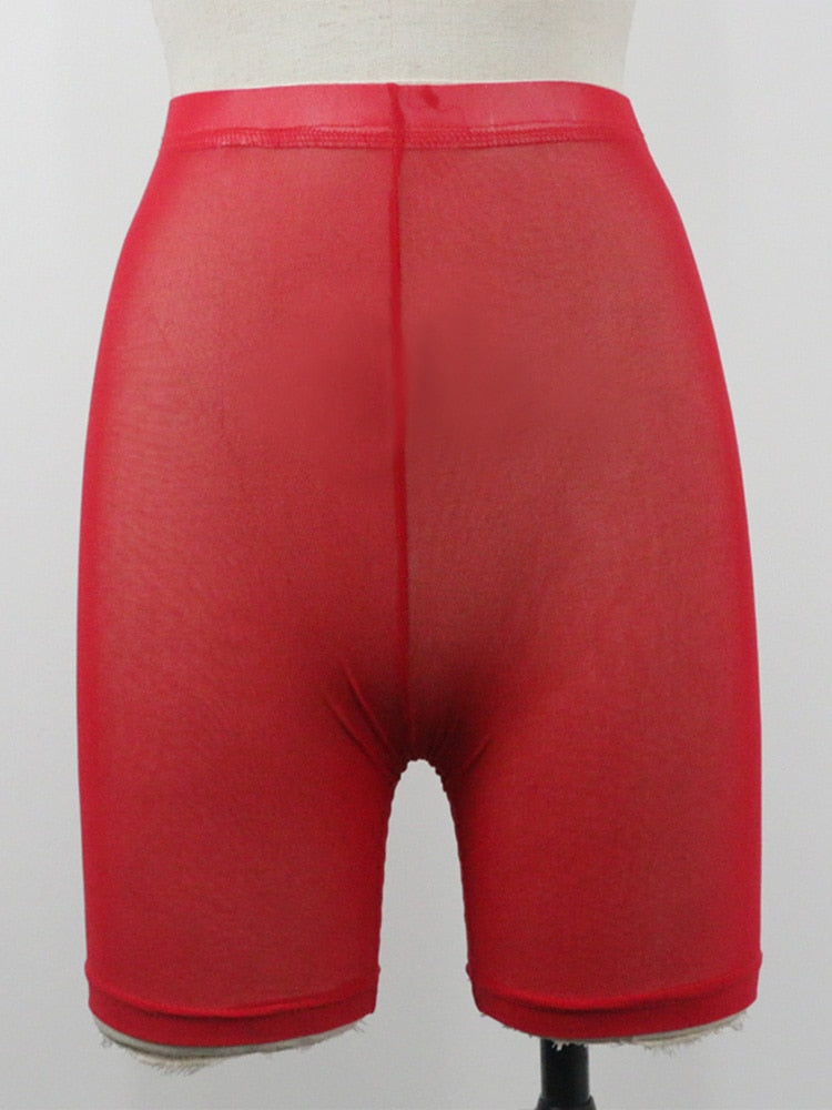 High Waist Sexy Neon Mesh Sheer Swim Shorts Beach Cover Up Beachwear