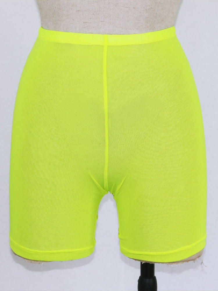 High Waist Sexy Neon Mesh Sheer Swim Shorts Beach Cover Up Beachwear