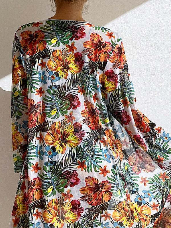 Floral Print Modest Knot Front Bikini including Cover Up Shirt
