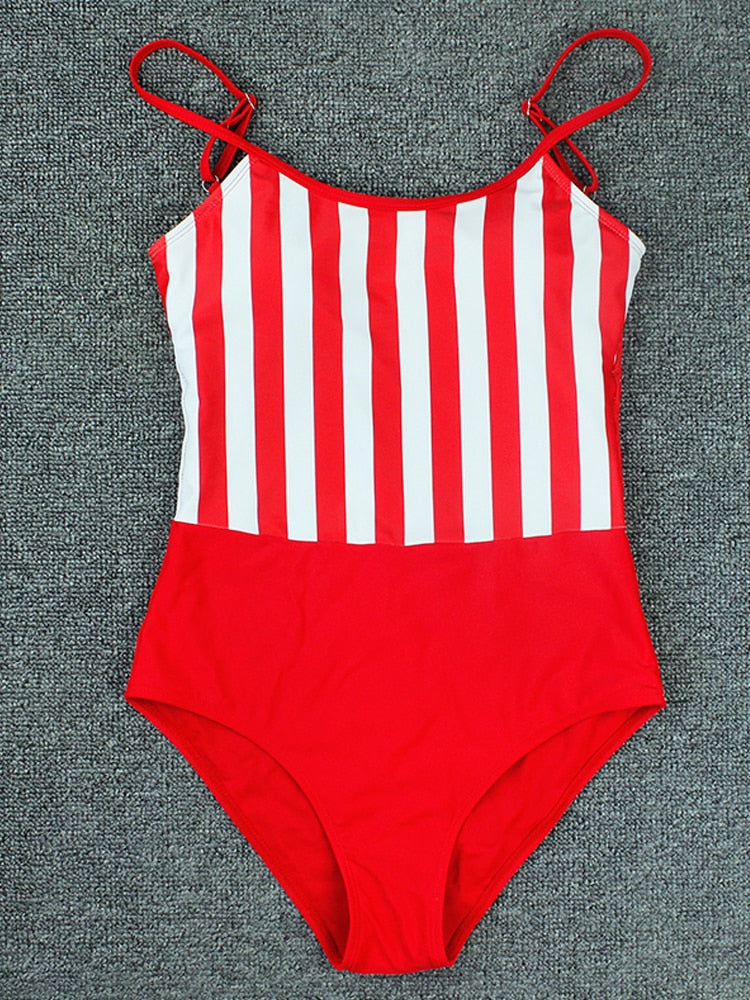 Striped Black Red One Piece Swimsuit