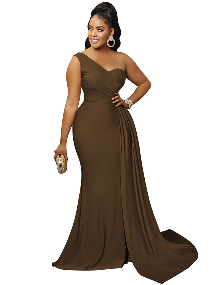 One Shoulder Sleeveless Side Split Maxi Dresses