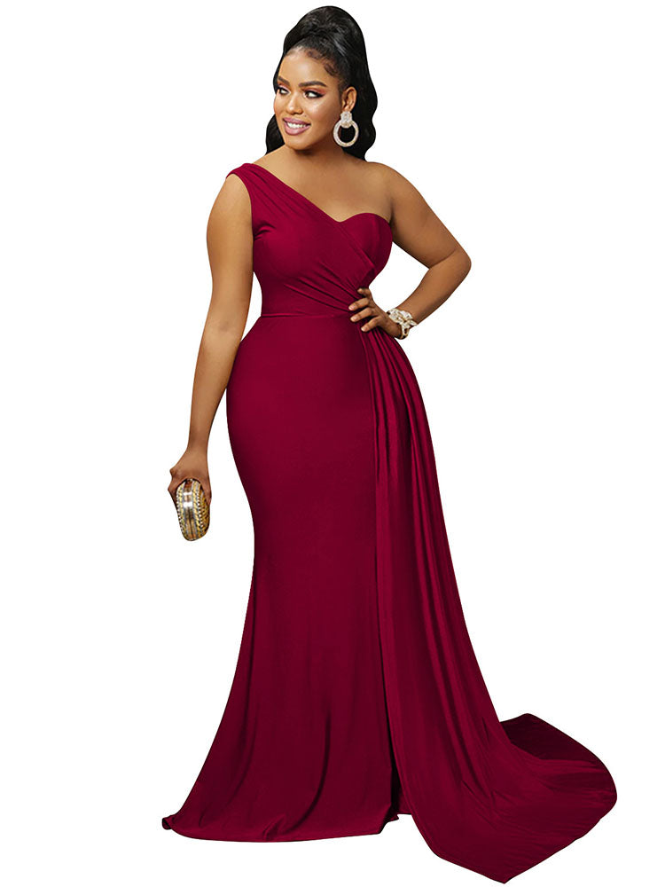 One Shoulder Sleeveless Side Split Maxi Dresses