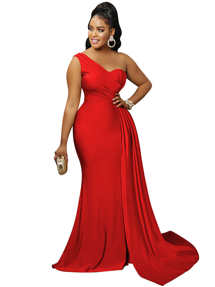 One Shoulder Sleeveless Side Split Maxi Dresses