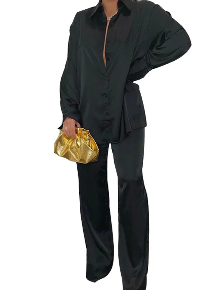 Two Piece Satin Shirts & Long Pants