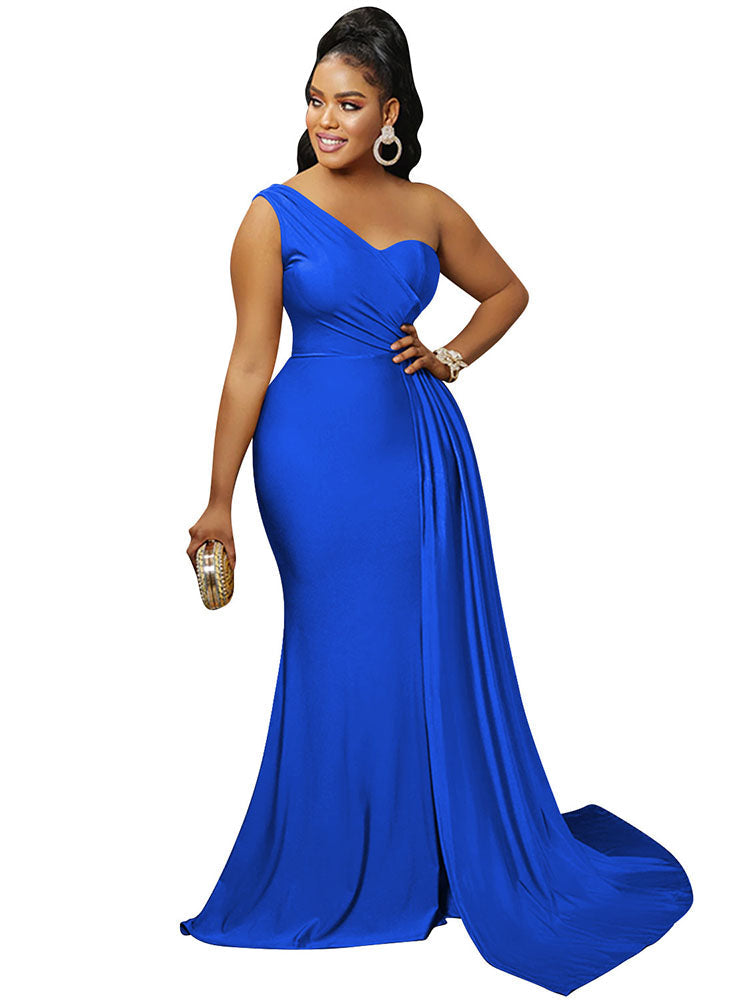 One Shoulder Sleeveless Side Split Maxi Dresses