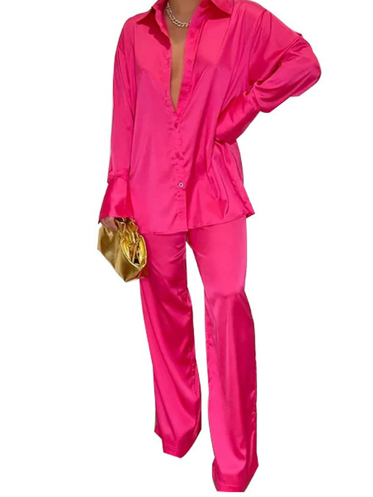 Two Piece Satin Shirts & Long Pants