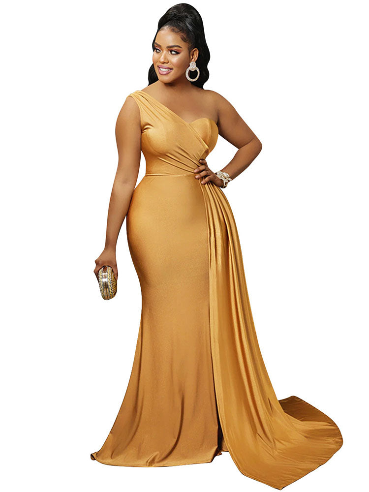 One Shoulder Sleeveless Side Split Maxi Dresses