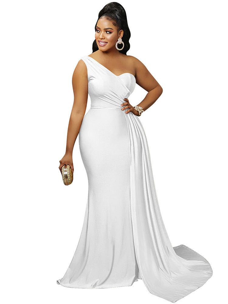 One Shoulder Sleeveless Side Split Maxi Dresses