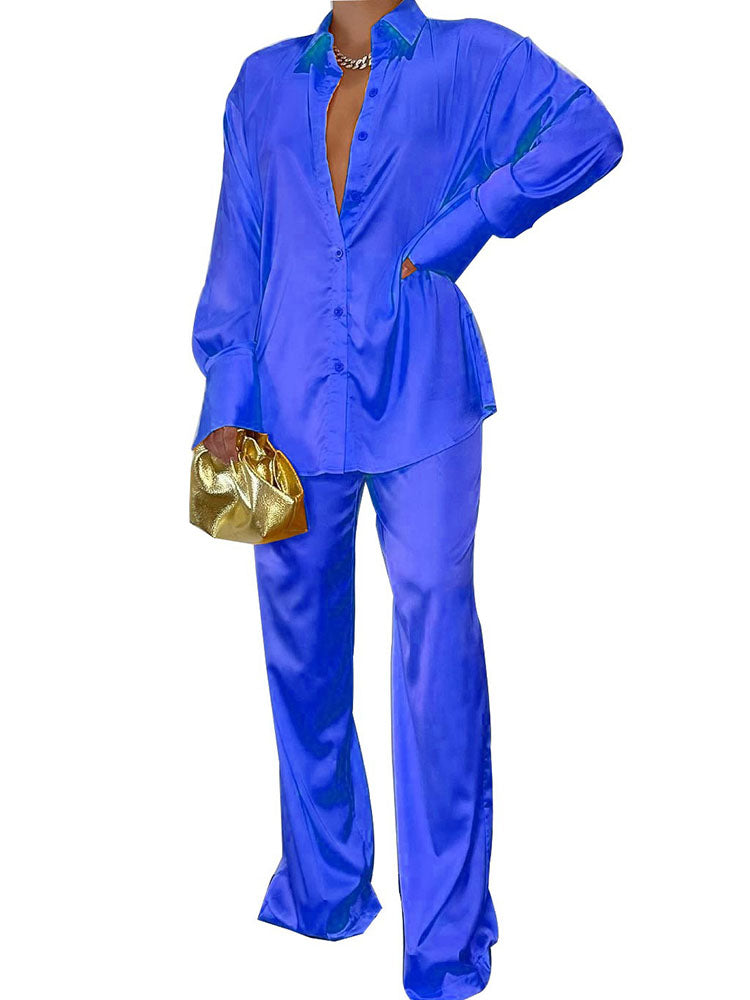 Two Piece Satin Shirts & Long Pants