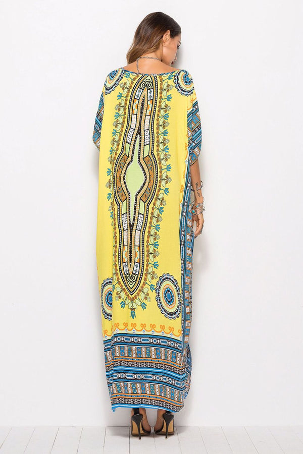 Printed V-Neck Side Slit Maxi swimsuit coverup Dress