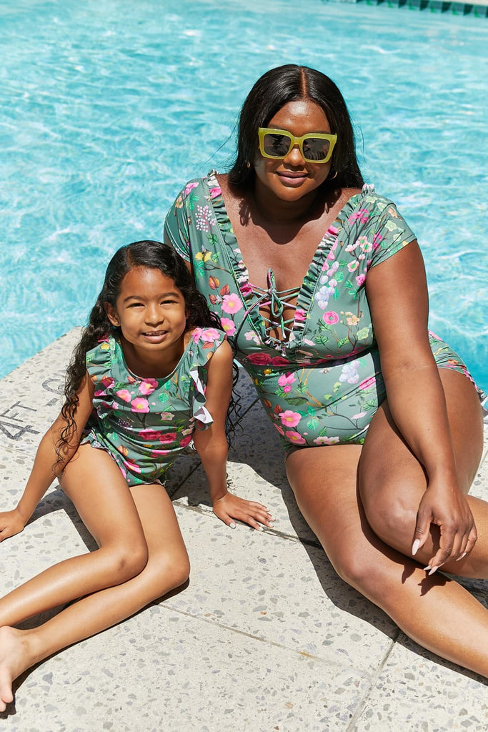 Women Marina West Swim Bring Me Flowers V-Neck One Piece Swimsuit In Sage Mother Daughter Swimwear