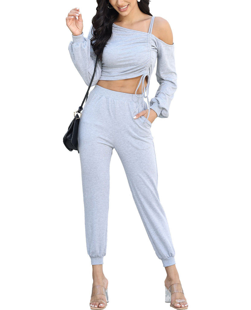 Two Piece Solid Long Sleeve Tops & Sweatpants