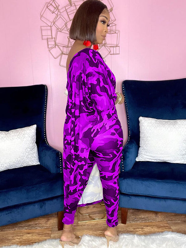 Two Piece Printed Irregular Tops & Skinny Long Pants