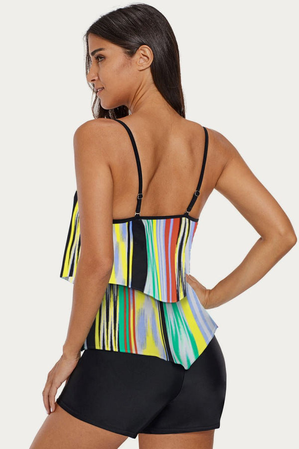 Multicolor Printed Layered Tankini Top