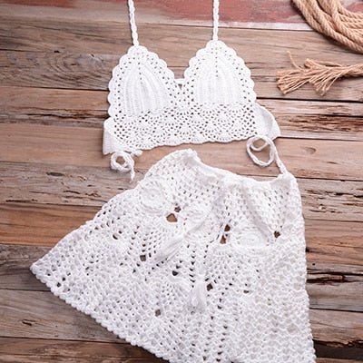 Sadie Two-piece Crochet Beach Top, Boho Crochet Beach Cover Up Set