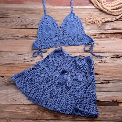 Sadie Two-piece Crochet Beach Top, Boho Crochet Beach Cover Up Set