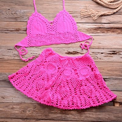 Sadie Two-piece Crochet Beach Top, Boho Crochet Beach Cover Up Set
