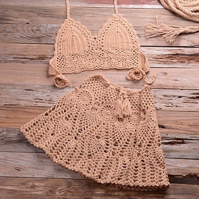 Sadie Two-piece Crochet Beach Top, Boho Crochet Beach Cover Up Set