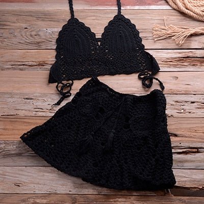 Sadie Two-piece Crochet Beach Top, Boho Crochet Beach Cover Up Set