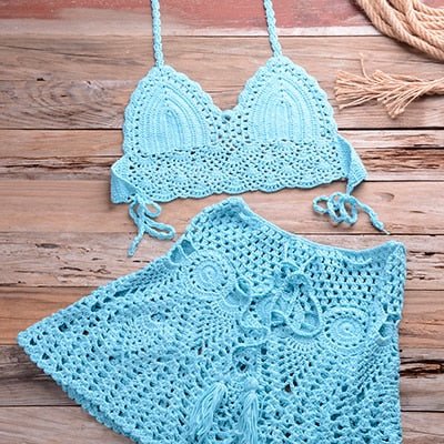 Sadie Two-piece Crochet Beach Top, Boho Crochet Beach Cover Up Set