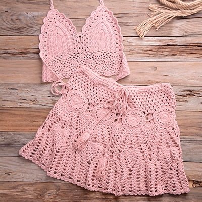 Sadie Two-piece Crochet Beach Top, Boho Crochet Beach Cover Up Set