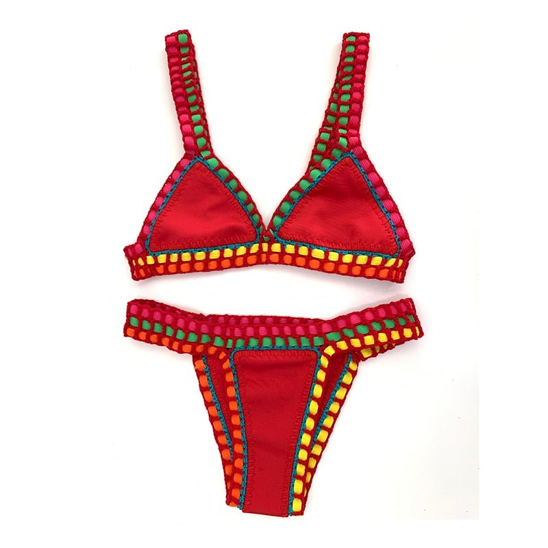 Sunset and Swim Sexy Red Handmade Neoprene Crochet Bikini Set